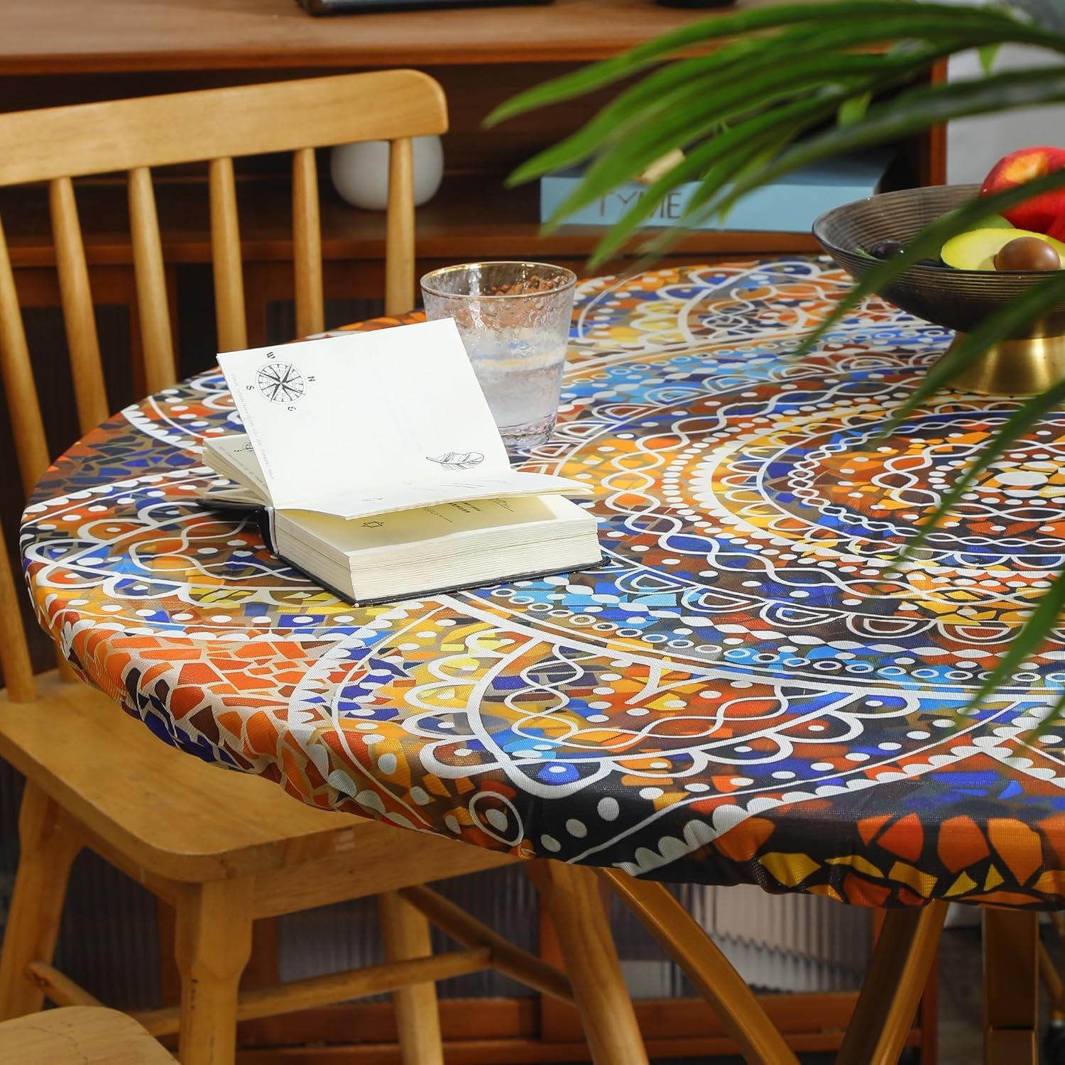 Round Fitted Tablecloth Elastic Edge Design Table Cover Waterproof Table Cloth Wipeable Washable for round Table