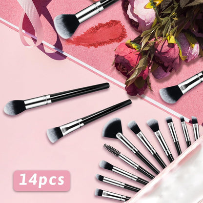 Makeup Brush Set, Premium Synthetic 14 Pcs Makeup Brushes, Travel Makeup Brush Set for Foundation, Concealer, Blush and Eyeshadow Brush(Black)