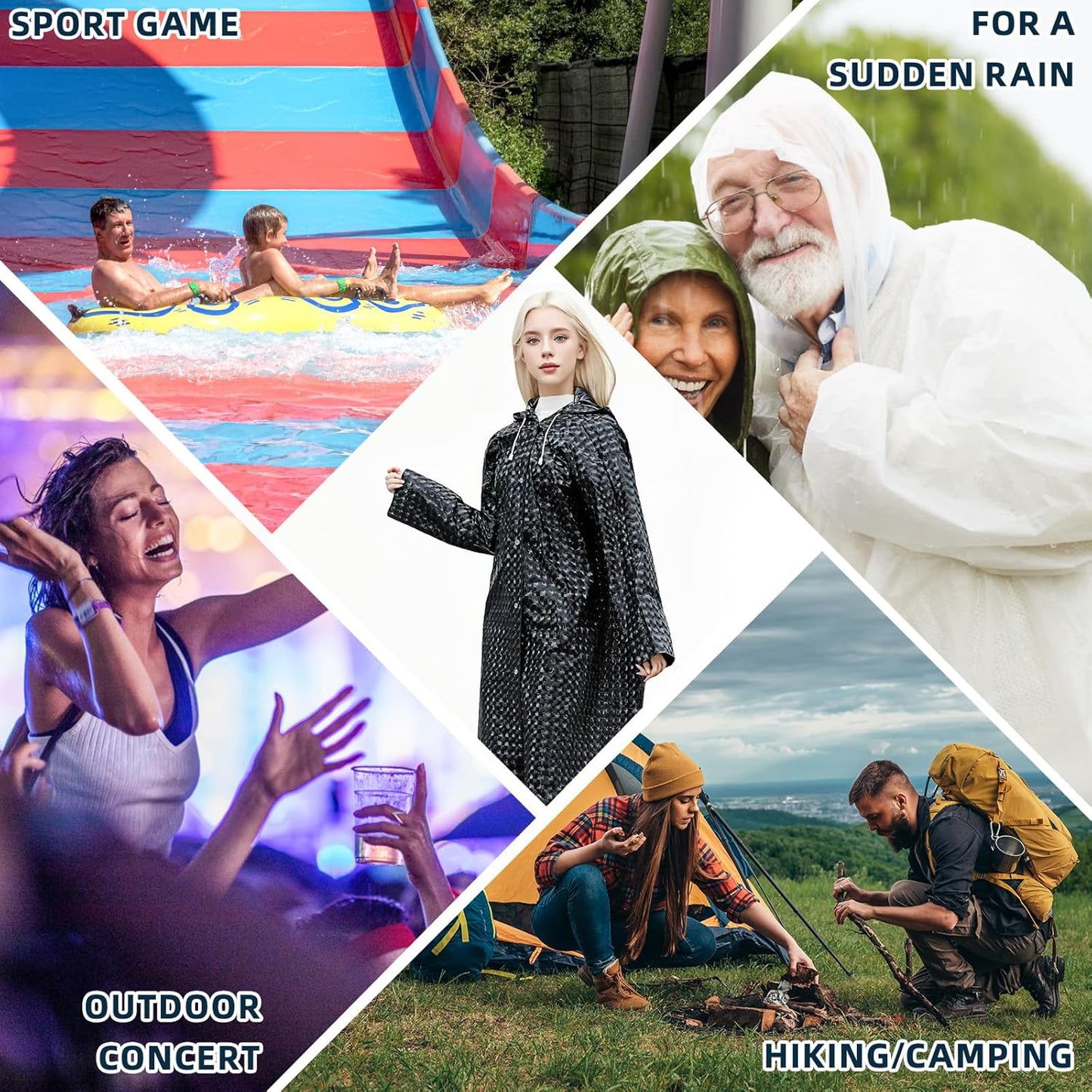 1 Pack Rain Ponchos for Adults Reusable, New Upgraded Thickened EVA Travel Raincoat Jacket with Hoods and Sleeves