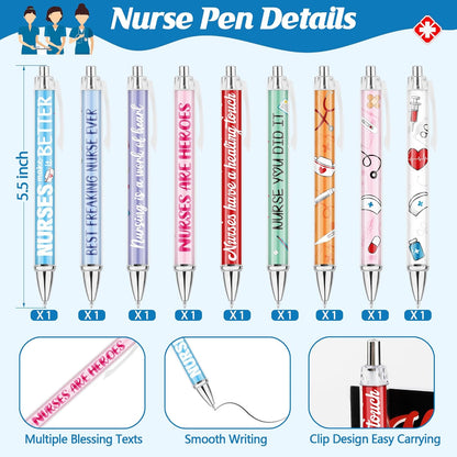 18 PCS Nurse Accessories for Work, Thank You Nurse Badge Reels and Retractable Nurse Pens, Badge Holder with Clip Nurse Ballpoint Pen ID Card Holder for Nurse Appreciation Presents