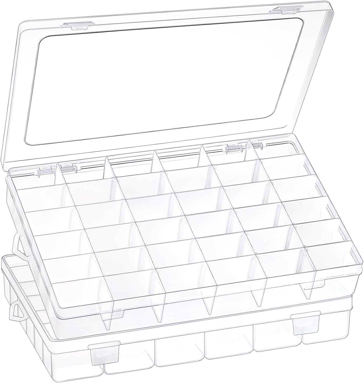 2 Pack 36 Grids Clear Plastic Organizer Box with Adjustable Dividers, Small Craft Organizers and Storage, Compartment Container for Bead, Nail, Jewelry, Art, DIY Crafts, Fishing Tackle, Small Items