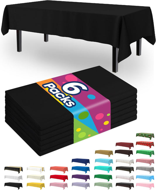 Plastic Table Cloth Disposable 6 Pack, 54 X 108 Inch Table Cloths, Halloween Party Decorations, Summerween Decor, Halloween Tablecloths, Rectangle, Plastic Cover, Waterproof, Black and Gold