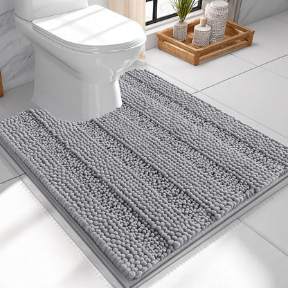 Thick Toilet Rugs U-Shaped 24X20, Extra Soft Absorbent Chenille Striped Contour Bathroom Rugs for Toilet, Dry Quickly, Machine Washable, Non-Slip Bath Mat, Grey