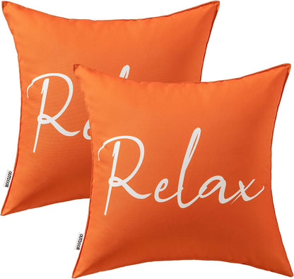 Outdoor Waterproof Throw Pillow Covers Set of 2 Relax Decorative Outdoor Square Pillowcases for Chair Patio Garden Couch Tent Balcony Sofa Orange 16X16 Inch