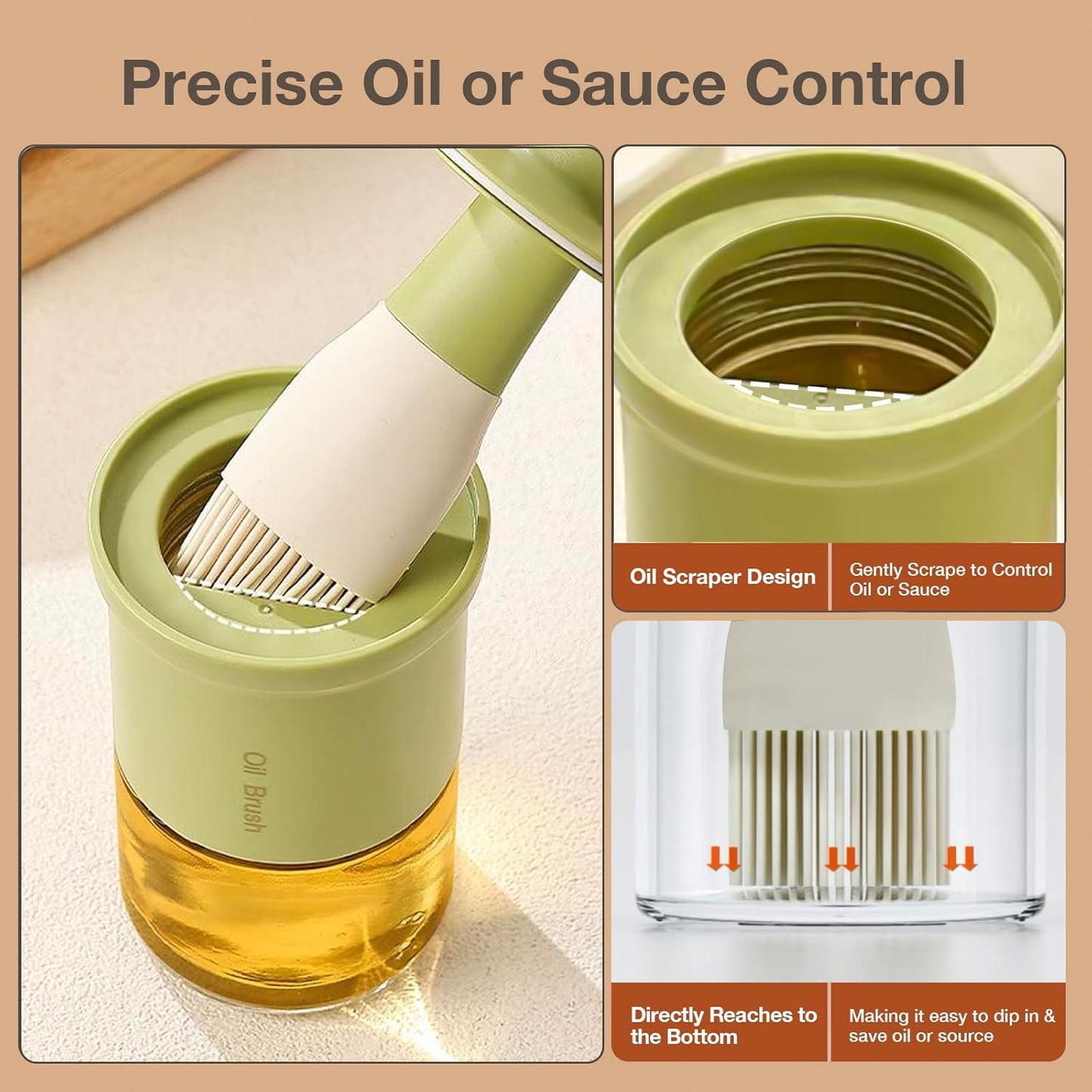 300Ml /10Oz Oil Dispenser with Brush - Glass Oil Bottle for Kitchen with Silicone Heat Resistant Basting Brush - Cooking Brush for Vinegar Sauce BBQ Grill Frying - Green