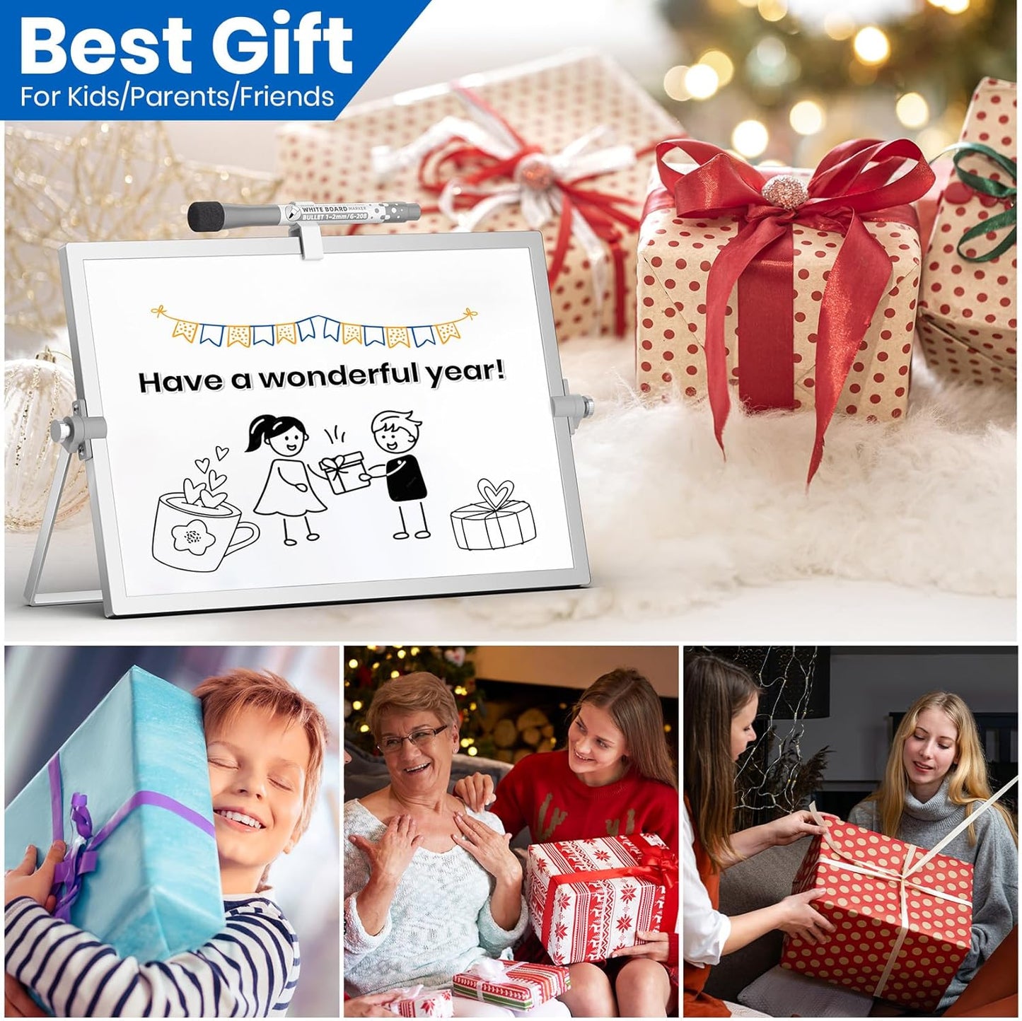 Magnetic Dry Erase White Board with Stand, 12''X8'' Double-Sided White Board for Kids, Desktop Whiteboard with Stand, Magnetic Whiteboard Portable, Dry Erase Board for Kids, Todo, Drawing