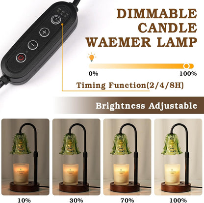 Small Candle Warmer Lamp with Timer, Adjustable Green Lamp Warmer for Jar Candles, Unique Women Gifts for Birthday, Dimmable Candle Heater, House Warming Gifts, Cute Wax Warming Light with Wood Base