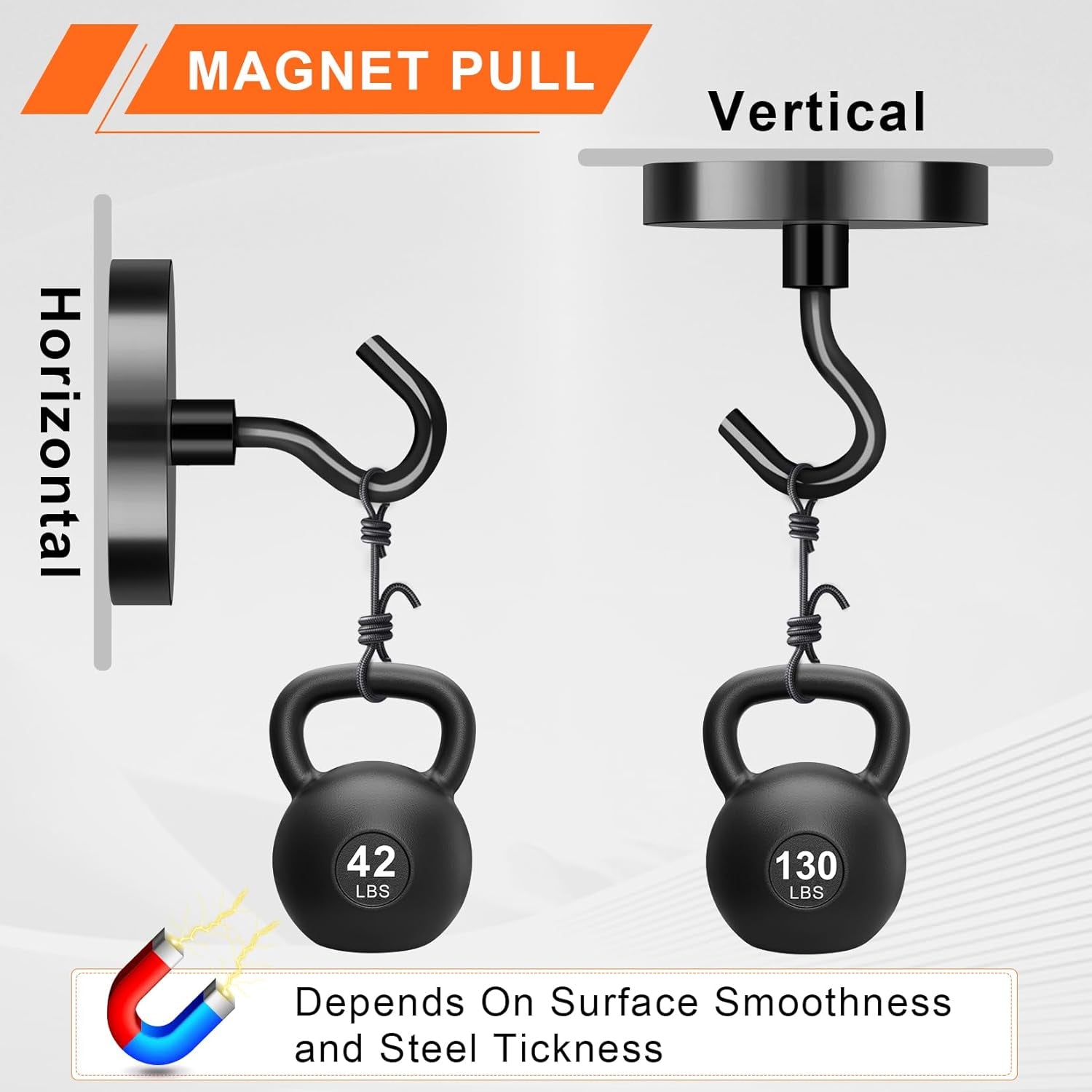 Heavy-Duty Magnetic Hooks, 130 lbs Capacity - Pack of 4, Ideal for Cruise Cabins, Refrigerators, Home, Office, and Grilling (Black)