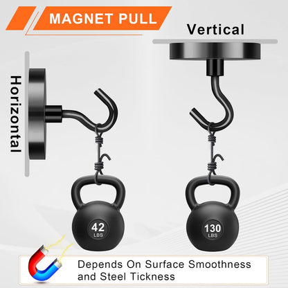 Heavy-Duty Magnetic Hooks, 130 lbs Capacity - Pack of 4, Ideal for Cruise Cabins, Refrigerators, Home, Office, and Grilling (Black)