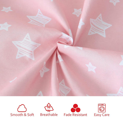 Toddler Bed Sheets for Girls - 3 Piece Set with Flat Sheet, Fitted Sheet, Pillowcase - Soft Breathable Baby Bedding, Pink Star