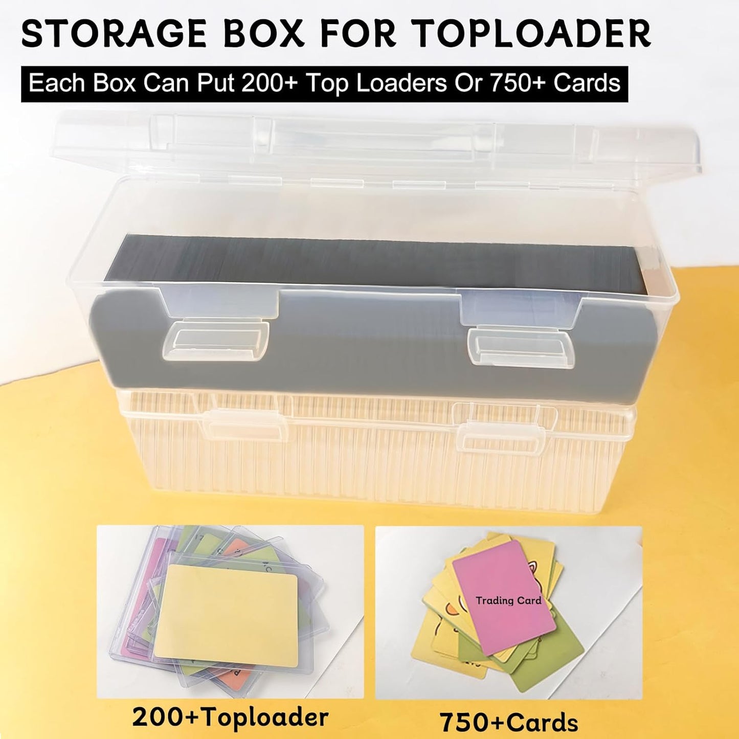 Toploader & Standard Card Storage Box with Handle - Holds 200 Toploader Cards or 750 Regular Cards | Durable Plastic Organizer Case for TCG/CCG, MTG, Collectible Trading Cards - 1 PCS