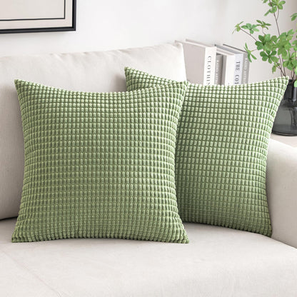 Pack of 2 Pillow Covers 18X18 Inch Granules Soft Corduroy Decorative Throw Pillow Covers for Couch Cushion Sofa Bedroom Living Room, Light Green