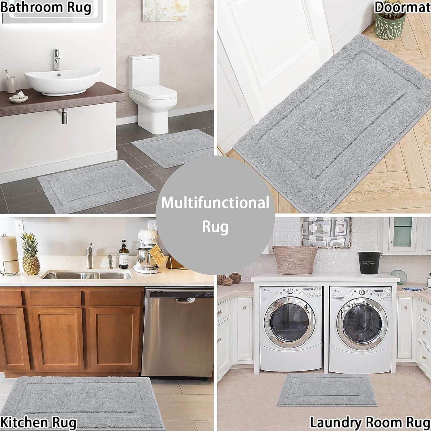 Small Bathroom Rugs Set of 2 Pieces Bath Rugs with U Shape Toilet Rugs Set 16X24 + 20X24 Inch Soft Absorbent Bath Mats Non Slip Plush Shower Rug Machine Washable, Light Grey