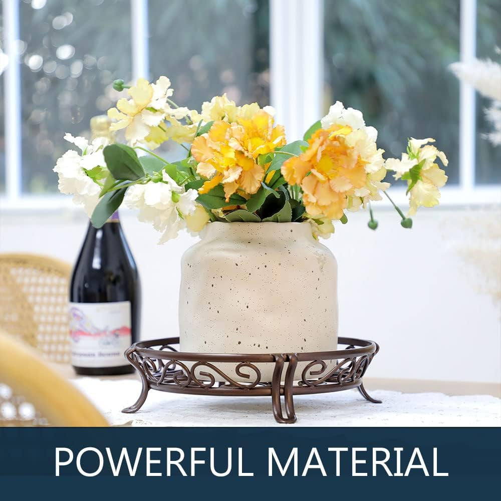 Metal Plant Stand for Outdoor Indoor, Heavy Duty Flower Pots Holder Rustproof Wrought Iron Planter Stands Garden round Supports Rack for Planter 11.8 Inches, Bronze Brown