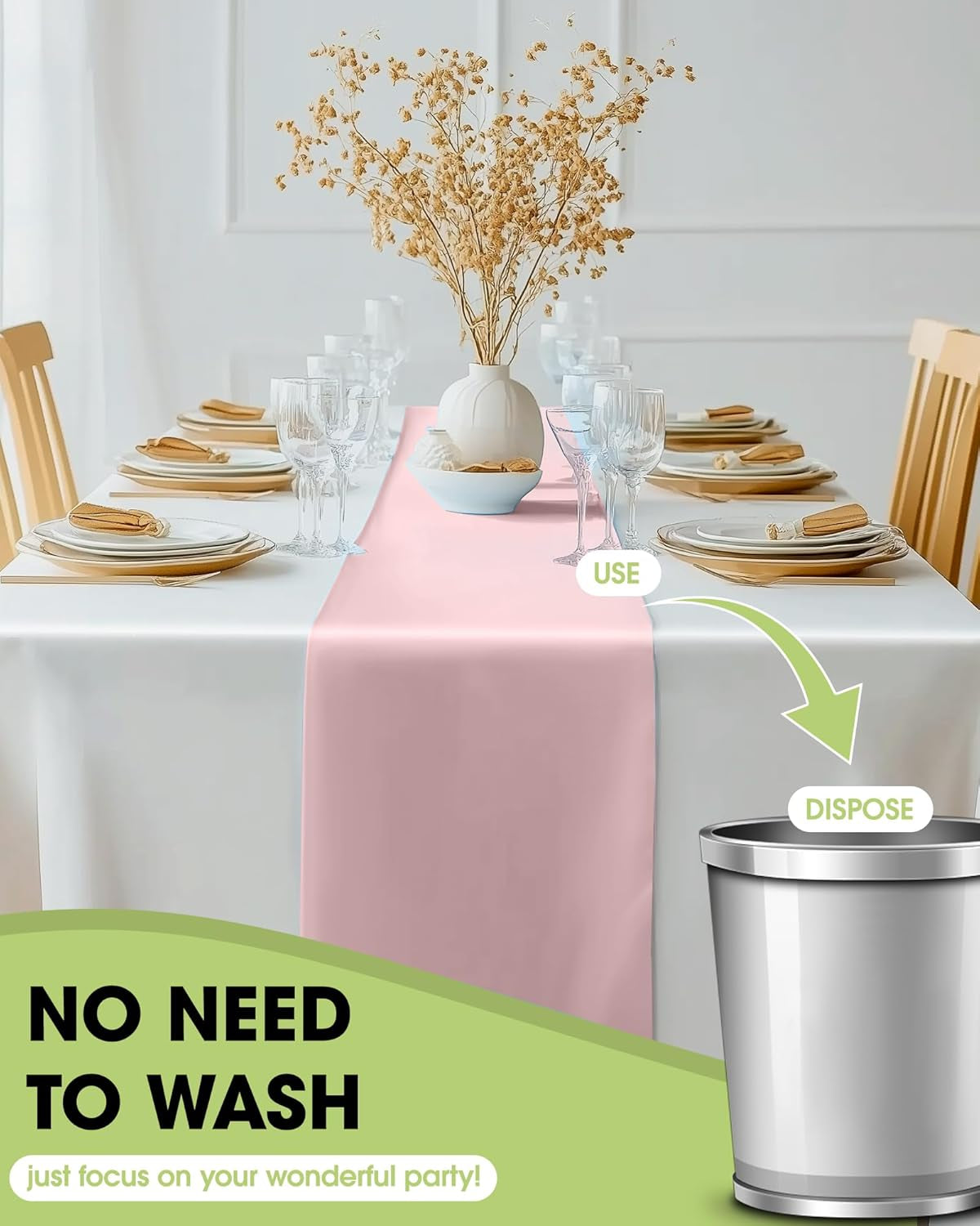 Dusty Pink Plastic Table Runners - 10 Pack, 14'' X 108'', Water Resistant & Disposable Centerpiece Decorations for Table Cloth, Wedding, Birthday, Holiday, Baby Shower, Party, Home Decor