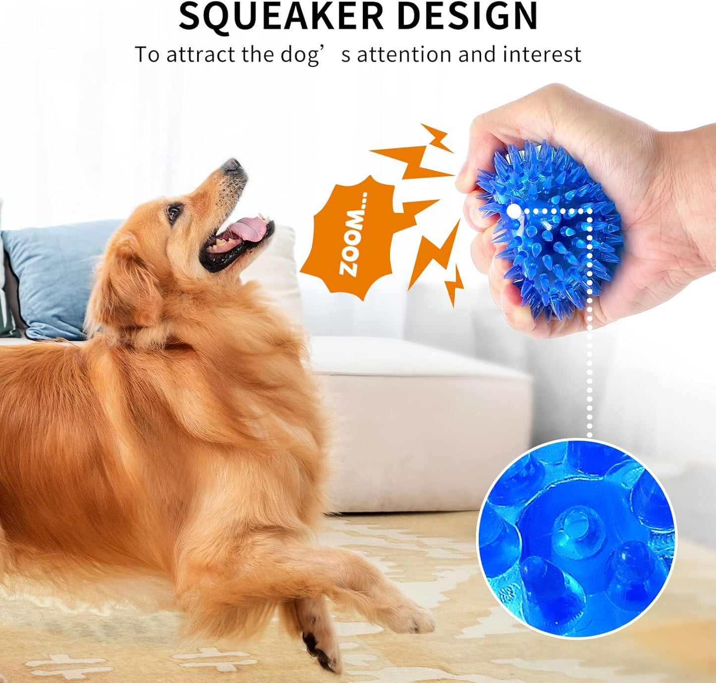 Squeaky Dog Toy Balls,3.5'' Spiky Dog Balls/Puppy Chew Toys for Cleaning Teeth and Gum Health/Squeaker Ball Toys for Aggressive Chewers 3 Pack [Blue Green Orange]