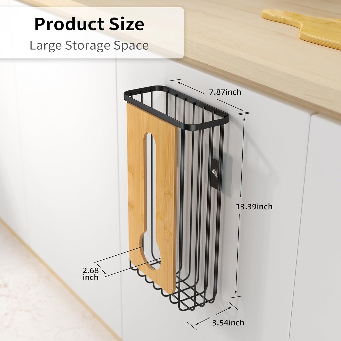 Plastic Grocery Bag Holder - Extra Large Trash Bag Dispenser Wall Mount with Mounting Accessories - Matte Black Reusable Bags Storage Organizer for Kitchen, under Sink, Pantry, Garage