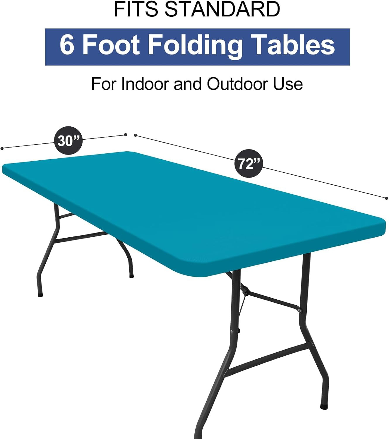Rectangle Table Cloth Cover, Waterproof Polyester Elastic Fitted Tablecloth, Fits for 6 Foot Folding Tables, Washable Table Protector for Picnic, Camping, Outdoor (Teal, 30" X 72")