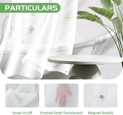 2 Pack PEVA Snap-In Shower Curtain Liner Replacement,Compatible with No Hook Shower Curtain with Snap in Liner, Removable & Water-Repellent,Machine Washable,70X64,Frost