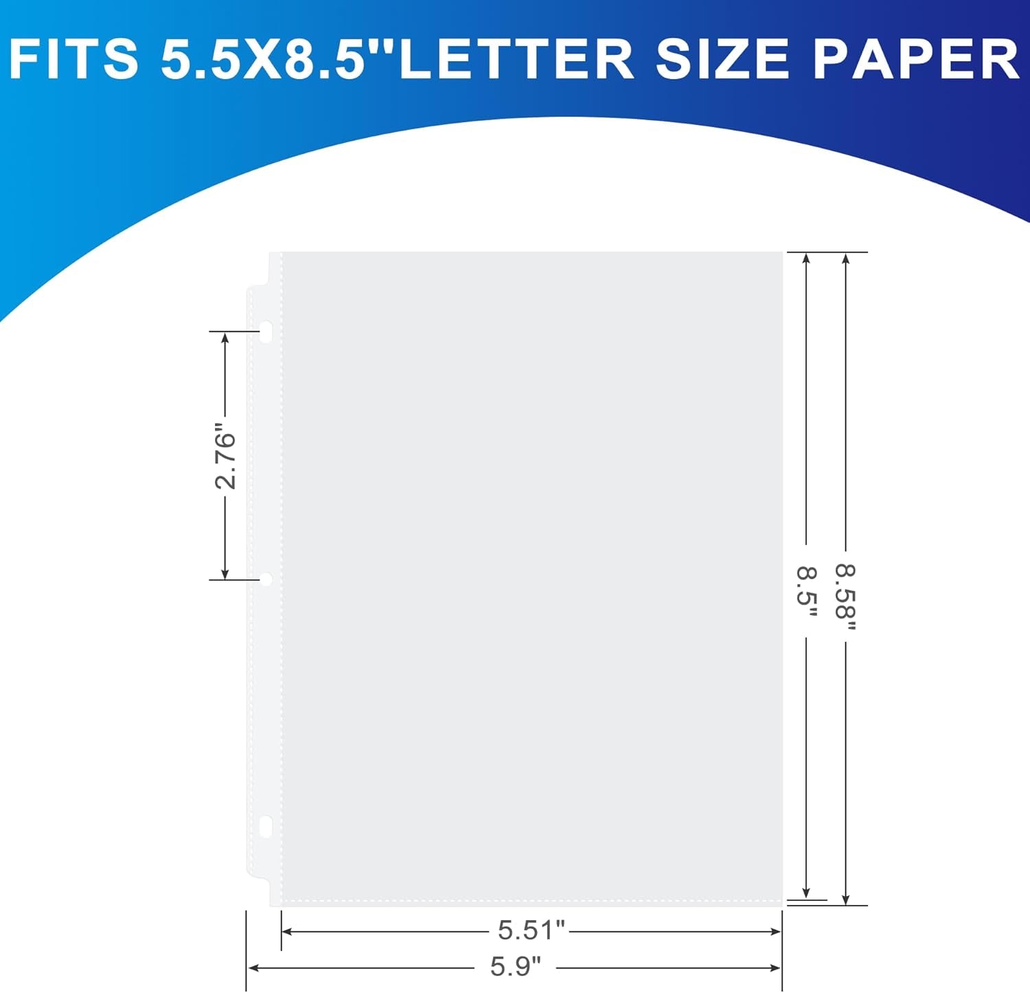 50 Pack Clear Sheet Protectors, 5.5 X 8.5 Inch Page Protectors for Mini 3 Ring Binder,Top Loading Paper Protector for Documents and Photos