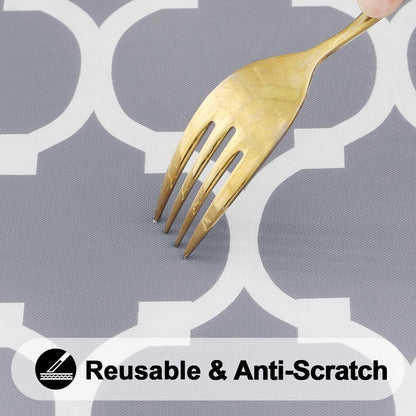 round Picnic Tablecloth, Waterproof Elastic Fitted Table Covers for 36" - 44" Tables, Wipeable Flannel Backed Vinyl Tablecloths for Camping, Indoor, Outdoor, Grey & White