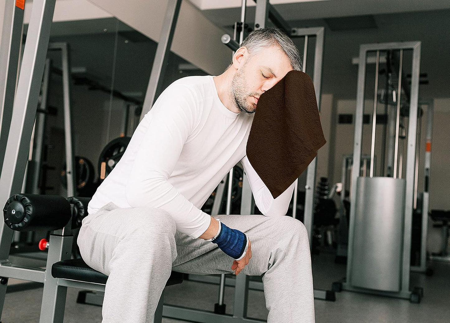 24 Pack Cotton Washcloths Set - 100% Ring Spun Cotton, Premium Quality Flannel Face Cloths, Highly Absorbent and Soft Feel Fingertip Towels (Brown)