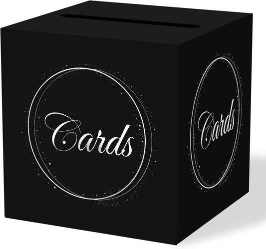 Black Silver Card Box with Gold Foil Design, Gift Cards Receiving Box for Graduations, Birthdays Party, Wedding Receptions, Bridal & Baby Showers, Retirements, Anniversaries