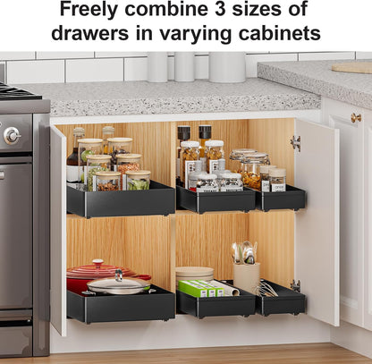 3 Pack Pull Out Cabinet Organizer, 15.7" Deep Pull Out Drawers for Cabinets, Slide Out Drawers for Kitchen Cabinets, Bathroom Cabinet Organizer, Pantry (Black)