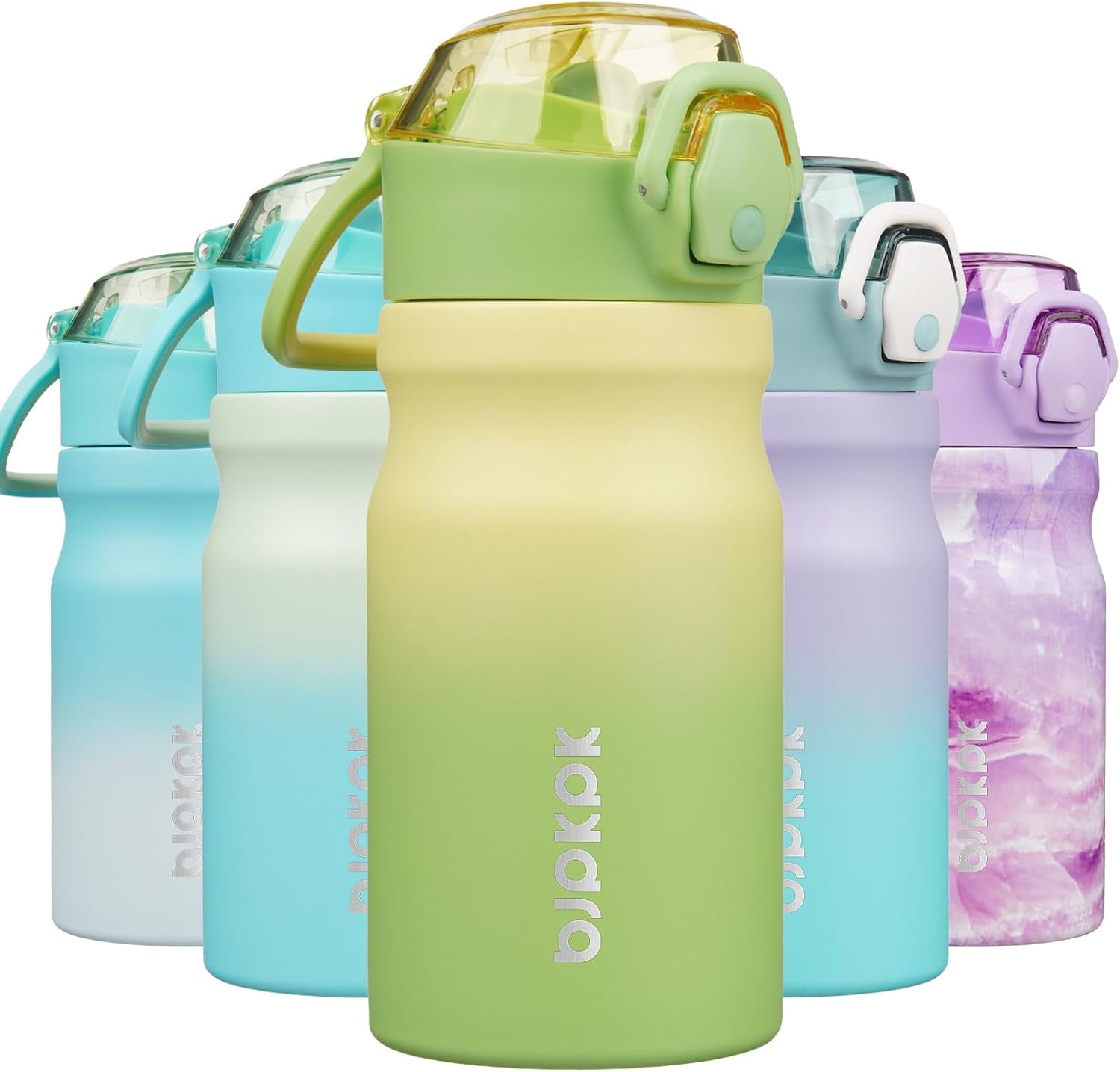Water Bottle with Straw 14Oz Insulated Water Bottles Reusable Stainless Steel Metal Thermo with Leak Proof Lockable Lid and Carry Handle,Lime