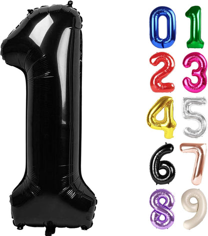 1 Balloon - Black Birthday Number Balloons, 40 Inch Large Foil Balloons for Men Women Boys Girs Black Themed Birthday Decorations