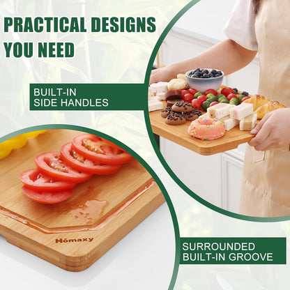 Extra Large Organic Bamboo Cutting Boards for Kitchen, 18"X12" Wooden XL Cutting Board with Juice Groove and Handles, Charcuterie Butcher Block Wood Serving & Chopping Board - Pre Oiled