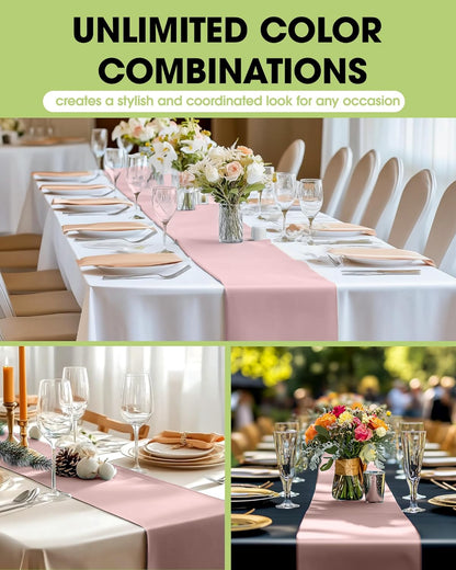 Dusty Pink Plastic Table Runners - 12 Pack, 14'' X 108'', Water Resistant & Disposable Centerpiece Decorations for Table Cloth, Wedding, Birthday, Holiday, Baby Shower, Party, Home Decor