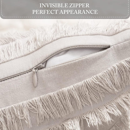 Set of 2 Decorative Boho Throw Pillow Covers Linen Striped Jacquard Pattern Cushion Covers for Decor Sofa Couch Living Room Bedroom 16X16 Inch Greyish White