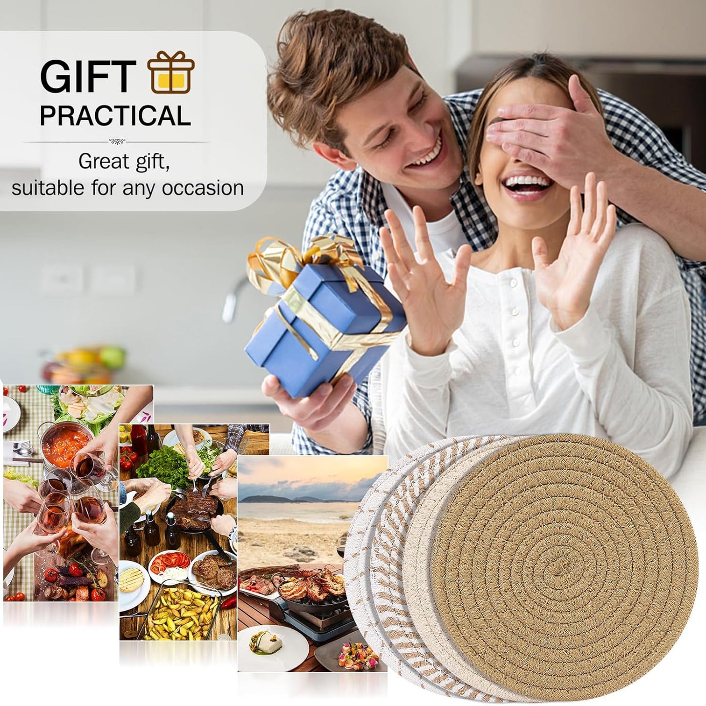 8 Inch Trivets for Hot Dishs, 8 Set Cotton Thread Weave Trivets for Hot Pans, Potholders, Large Coasters, Hot Pads, Hot Mats to Protect Desktop & Countertop, Kitchen Essentials Coffee