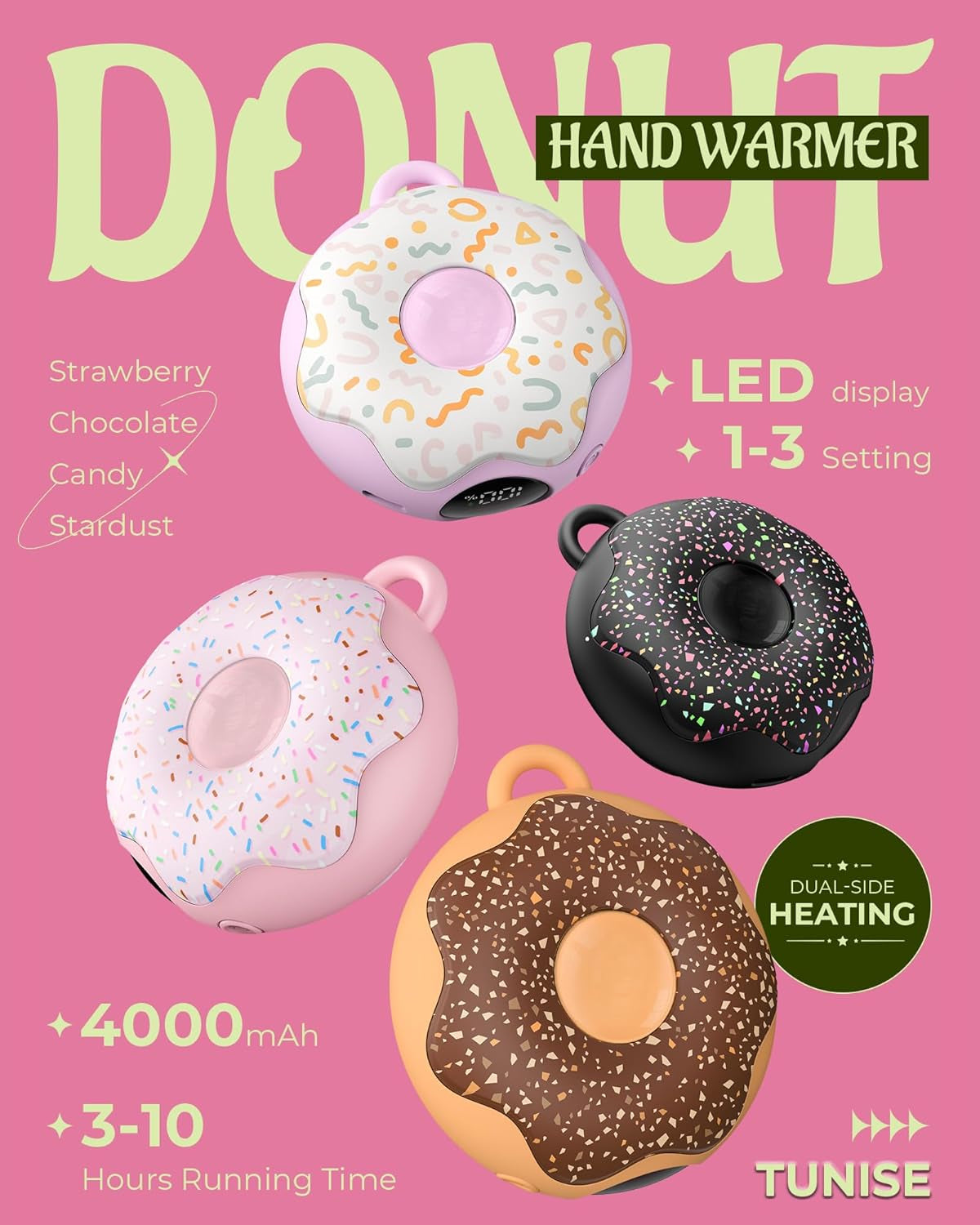 Hand Warmer Rechargeable,  Portable Heater, 3 Heat Settings, 4000Mah Reusable Portable Pocket Heater,Double-Sided Hot Hands for Raynaud'S, Golf,Hunting, Stocking Stuffers