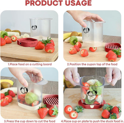 Upgrade Fruit Slicer, Multifunctional Strawberry Slicer with Cleaning Brush, Cup Slicers for Fruits and Vegetables (Red)