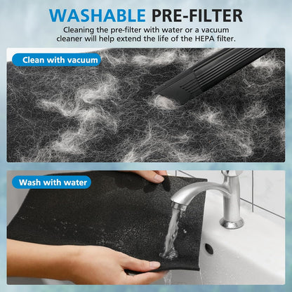 2 Pack KJ190L Filter Replacement Compatible with MOOKA KJ190L Air Purifier for Home Large Room 2000 Ft², 2 HEPA Filters and 4 Washable Prefilters Pet Air Purifier Filters for Bedroom