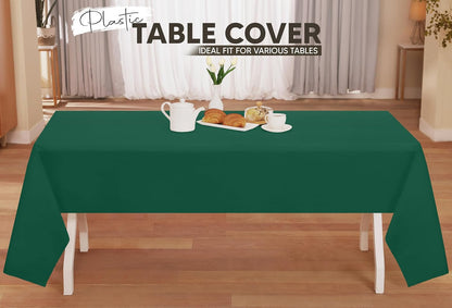 Plastic Table Cloth Disposable (12 Pack - 54X108 Inch) Green Rectangle Tablecloth Waterproof Stain Resistant Party Table Cover