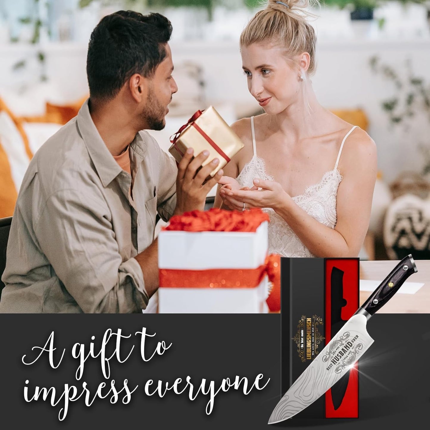 Anniversary Men Gifts for Him Husband, 8 Inch Professional German Stainless Steel 1.41 Chef Knife, Engraved Best Husband Ever Knife Gift, Christmas Anniversary Birthday Gifts for Men Husband