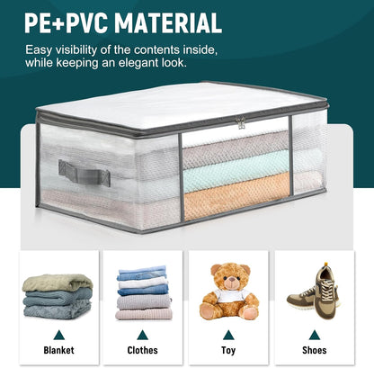 3-Pack Clothes Storage Bags, Plastic Foldable Blanket Storage Bins, Closet Organizer Container for Bedroom, Bedding, Comforters, Pillows, and Clothing - 35L with Handles