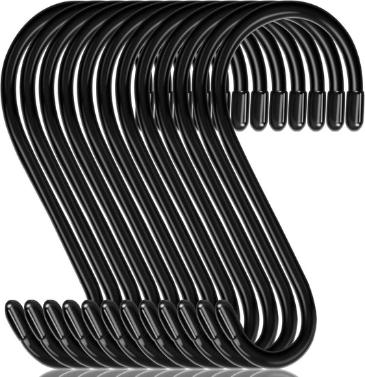 12-Pack Heavy-Duty 6-Inch Vinyl-Coated S Hooks for Versatile Hanging Solutions - Non-Slip Steel Hangers for Plants, Clothing, and Kitchenware