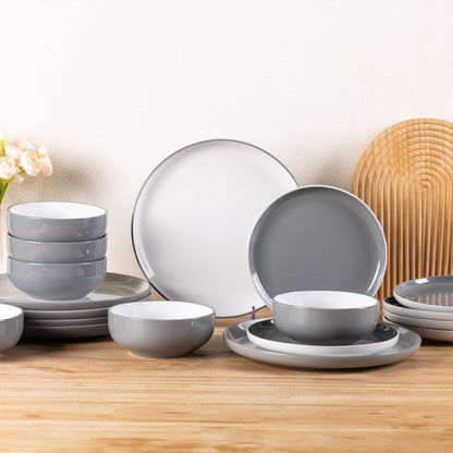 12-Piece Modern White Ceramic Dinnerware Set for 4, Scratch-Resistant Plates and Bowls, Oven Safe, Microwave and Dishwasher Compatible