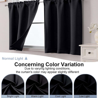Short Black Out Curtains 36 Inch Length, Small Blackout Curtain Tier Thermal Insulated Half Window Curtains for Kitchen Basement Cabinet Camper RV Bunk, 2 PCS, Each 30" Wx36 L, Black