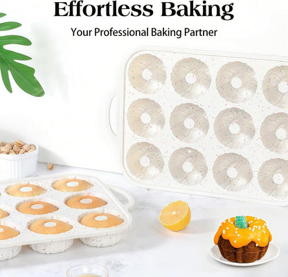 Silicone Mini Fluted Tube Cake Pans with Metal Reinforced Frame, 12-Cavity Mini Flan Molds, Non-Stick Cupcakes Pans for Baking, Donuts, Muffins, Cornbread, Brownies, Jellies