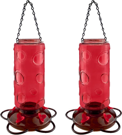 Large Capacity Hummingbird Feeders for Outdoors Hanging Wild Bird Feeders with 5 Nectar Bird Feeding Station 30 OZ Red Glass Bird Feeder - (Pack of 2)
