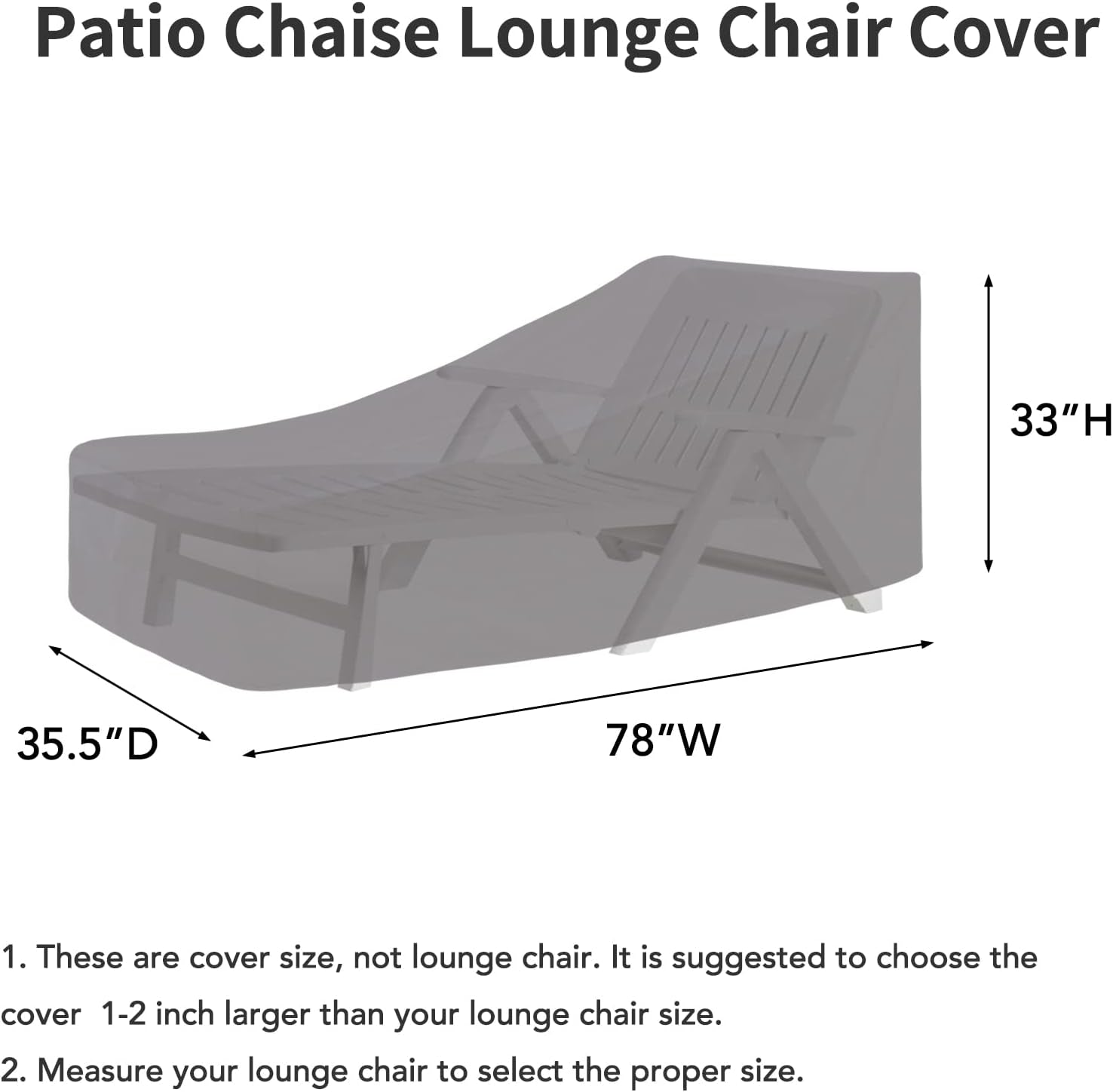 Waterproof Patio Lounge Chair Cover UV Resistant Outdoor Chaise Lounge Covers with Tape Sealed Seam(1 Pack-78Wx35.5Dx33H Inch, Grey)