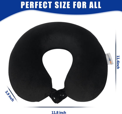 Travel Pillow 100% Pure Memory Foam Travel Neck Pillow, Airplane Pillow for Traveling、Car、Home、Office，Washable Cover（Black）
