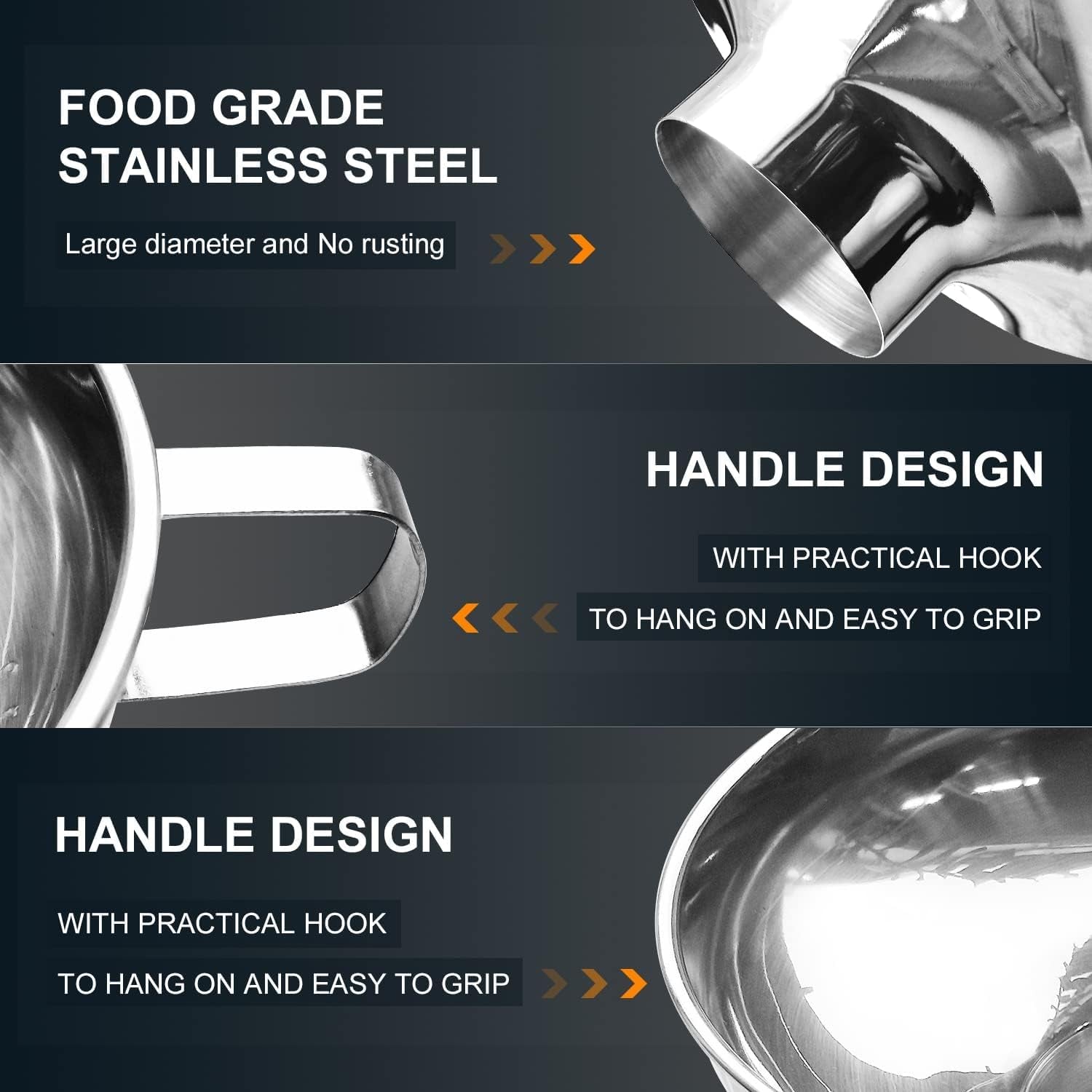 5.5 Inch and 4 Inch Stainless Steel Wide-Mouth Funnel with Handle for Wide and Regular Mason Jars Canning Jars,Wide Mouth Funnels for Kitchen Use Transferring Liquid and Dry Ingredients!