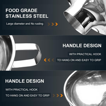 5.5 Inch and 4 Inch Stainless Steel Wide-Mouth Funnel with Handle for Wide and Regular Mason Jars Canning Jars,Wide Mouth Funnels for Kitchen Use Transferring Liquid and Dry Ingredients!