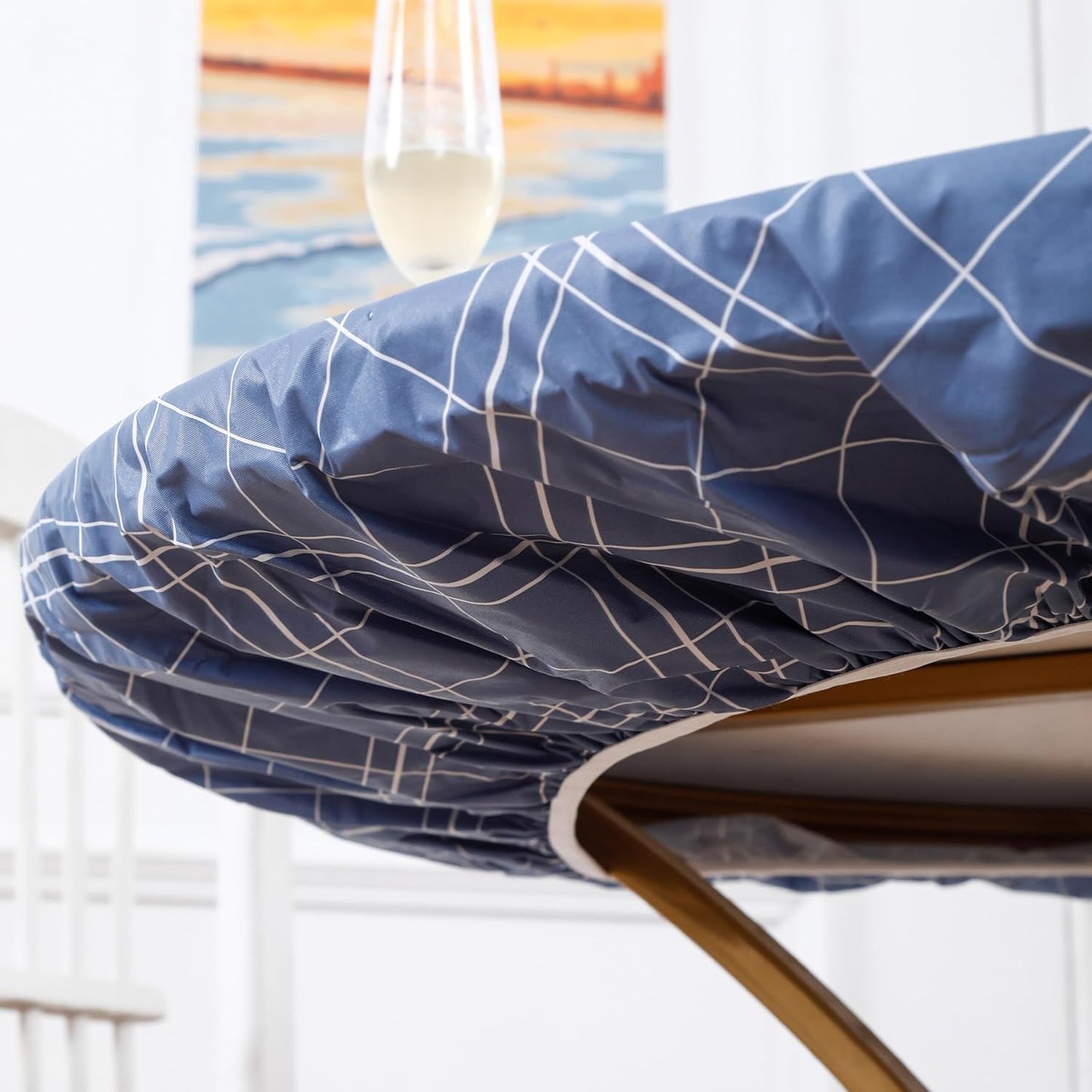 Round Vinyl Fitted Tablecloth with Flannel Backing Elastic Edge Design Table Cover Waterproof Oil-Proof PVC Table Cloth Stain-Resistant Best for 32"-36" Round